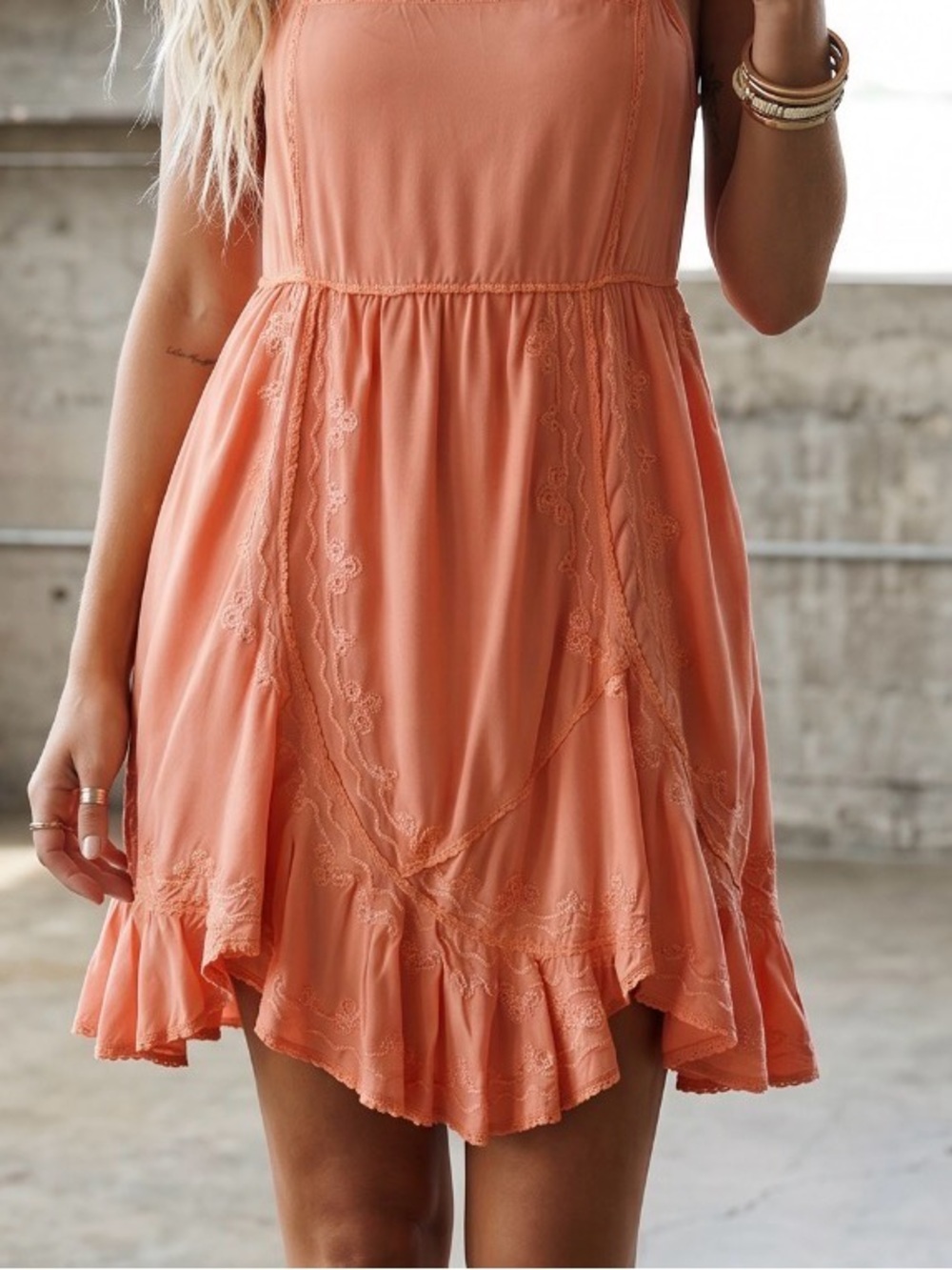 NWT POL Boho Embroidered Asymmetrical Coral Orange Dress - Picture 5 of 11
